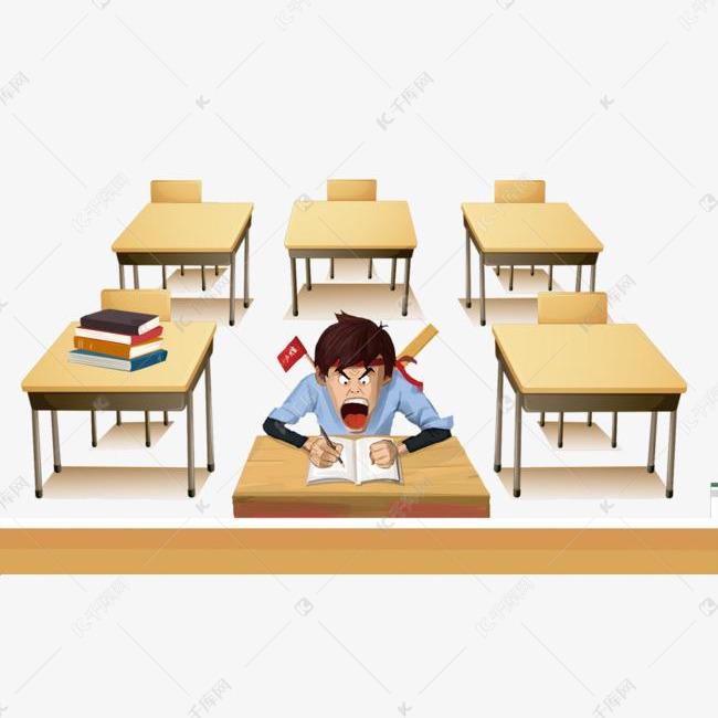 卡通插图高考季努力学习奋笔疾书的男孩