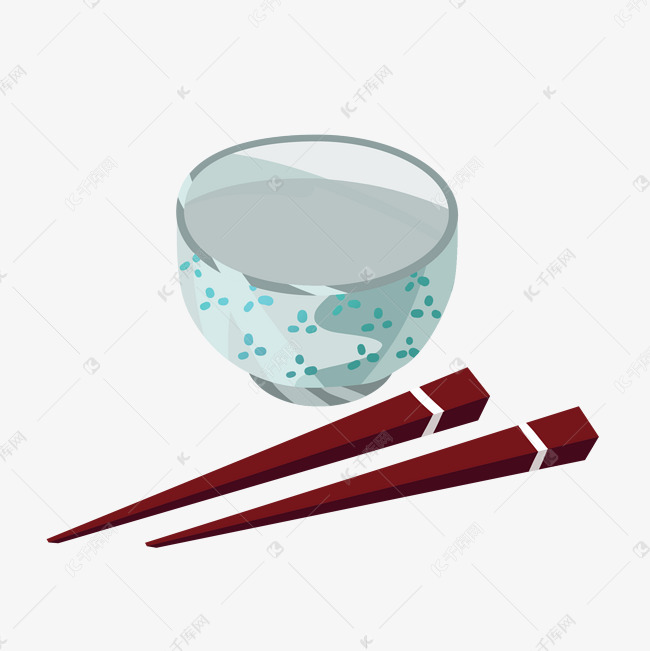 盛饭餐具碗筷插画的素材免抠白色的饭碗长长的筷子卡通插画手绘插画