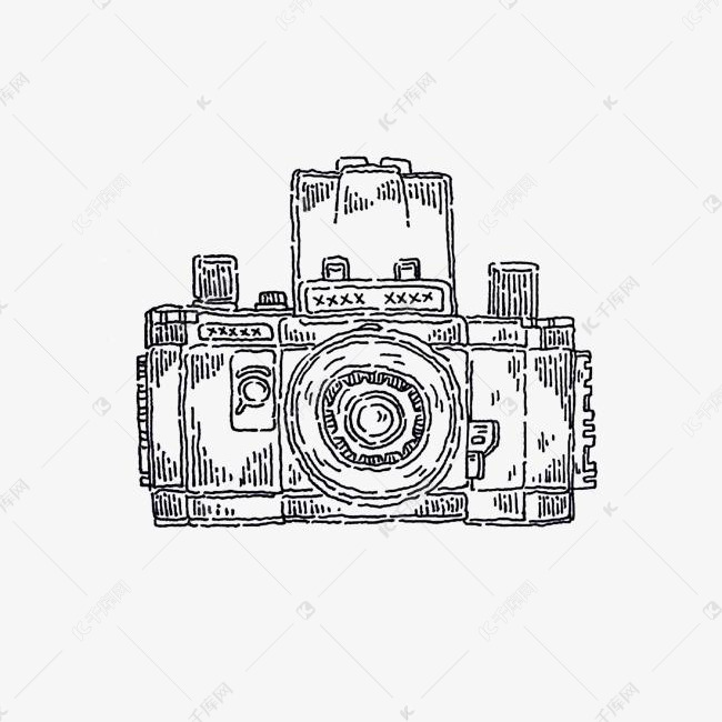 手绘黑白简笔画线条相机