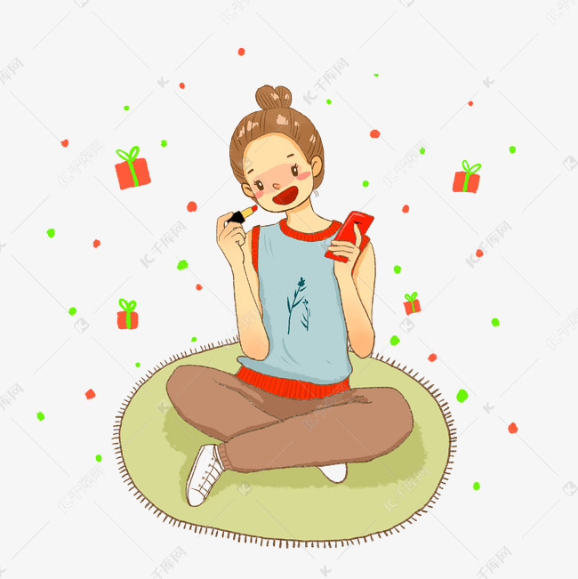 涂口红的可爱少女