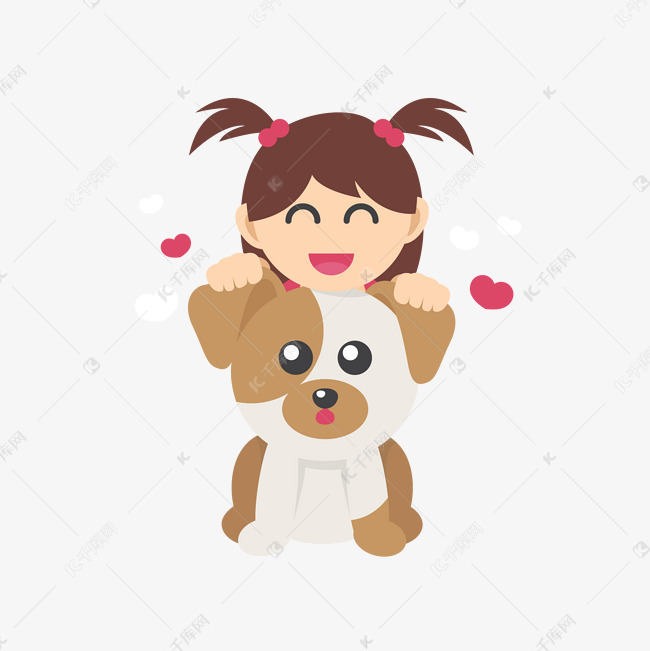 可爱小女孩与小狗插画