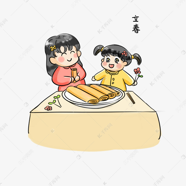 2019二十四节气系列卡通手绘q版春卷素材图片免费下载-千库网