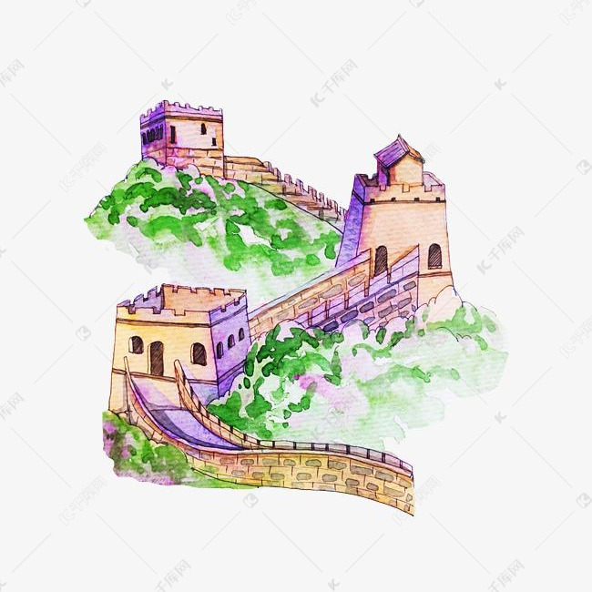 手绘长城建筑插画
