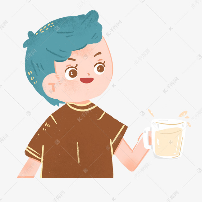 喝水的小男孩