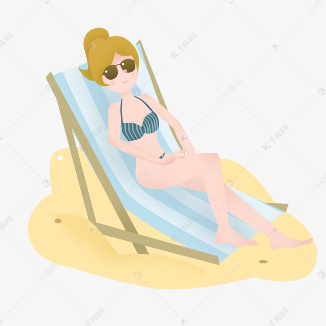 比基尼美女躺在沙滩椅上晒太阳
