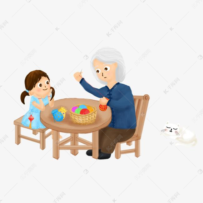 奶奶与孙女温馨人物场景卡通