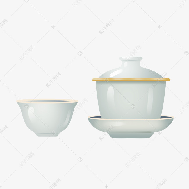 中国风白瓷茶杯插画