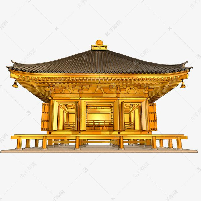 免抠元素 手绘古建筑 手绘日本文化古寺庙版权可商用有保障