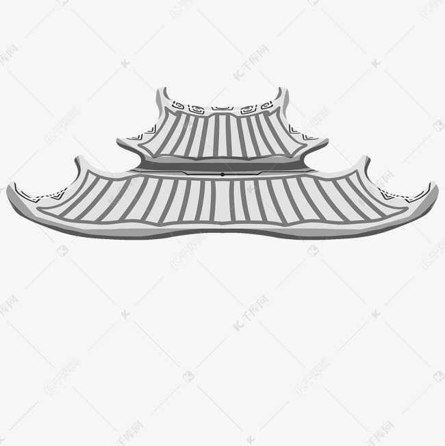 手绘庙宇的房檐插画