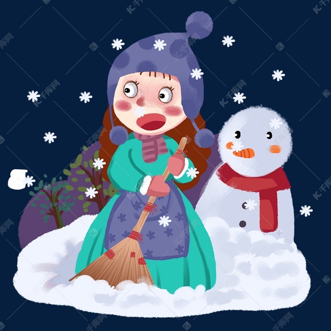 大寒扫雪的小女孩