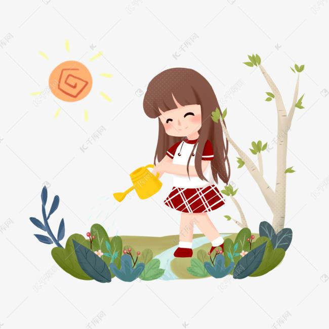 植树节可爱小女孩浇水