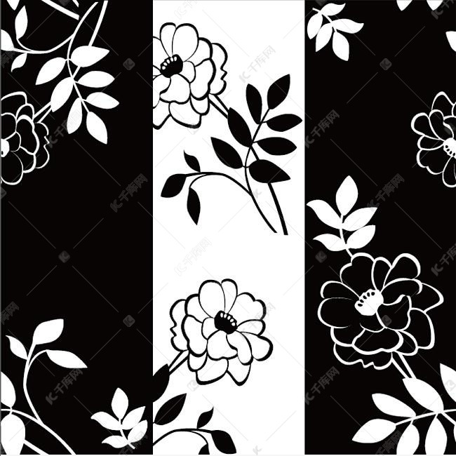 黑白简约复古花卉png