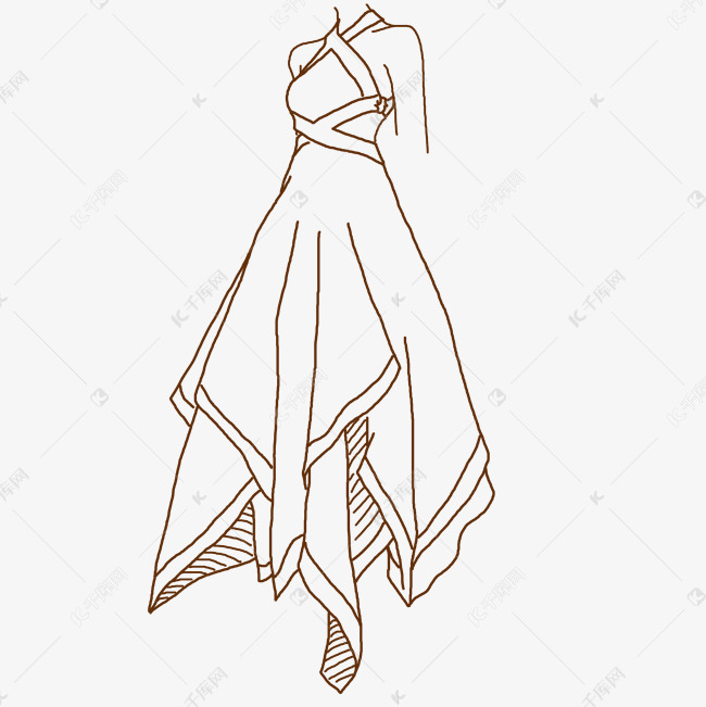 手绘线描裙子服装