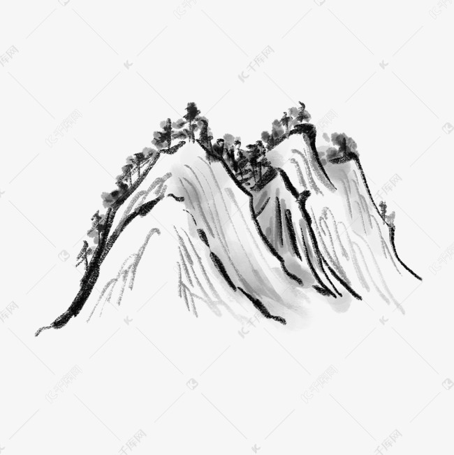 卡通石头山毛笔画免扣图