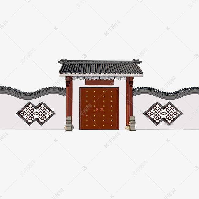 免抠中国风格古代院墙大门