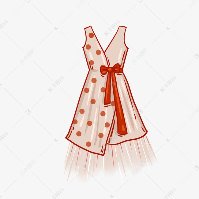 卡通可爱免抠矢量夏季服装红色波点网纱连衣裙