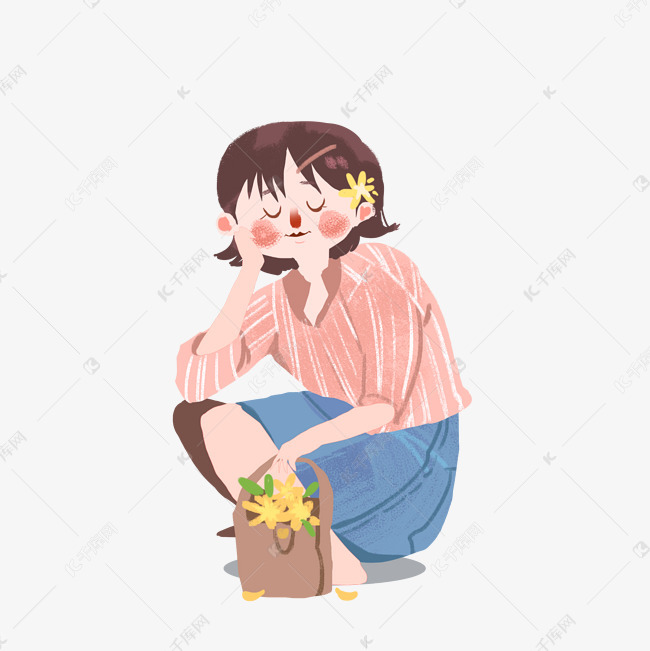 春天采小黄花的女生png