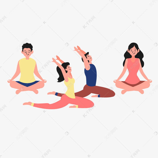 可爱扁平简约瑜伽打坐人物素材