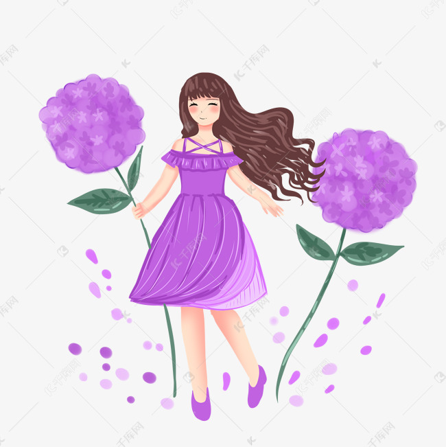 踏青的小女孩和小花