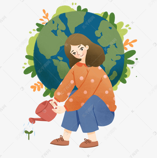浇植物的小女孩插画素材图片免费下载_高清psd_千库网