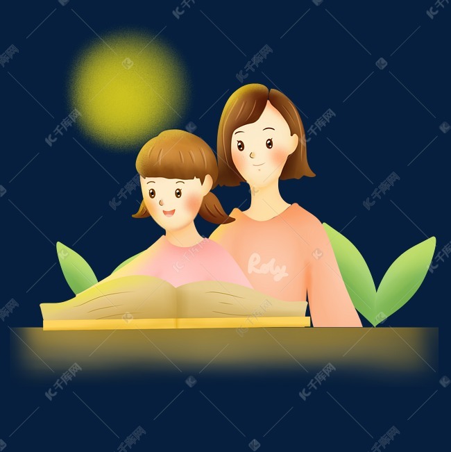 阳光下一起读书的母子