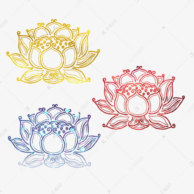 金粉星空渐变红复古佛教荷花纹样png免抠图