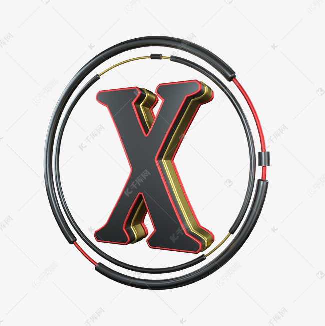 c4d炫酷黑红金立体字母x装饰