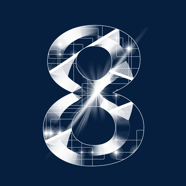 透明线条光效psd数字8