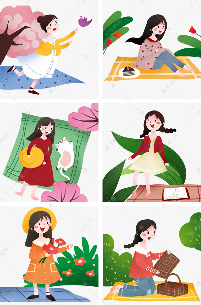 春游踏青套图插画