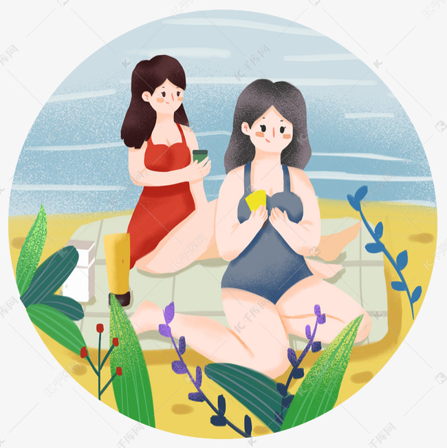 手绘装饰插画  美容logo  日光浴手绘  卡通