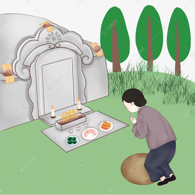 清明节扫墓祭祖的妇人png免扣