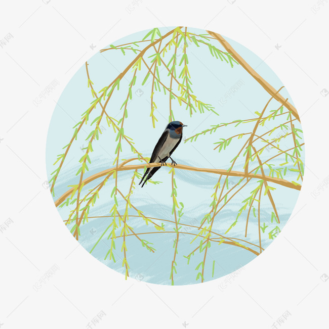 清明柳树燕子png素材