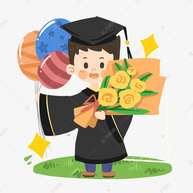 卡通男生参加毕业典礼png素材