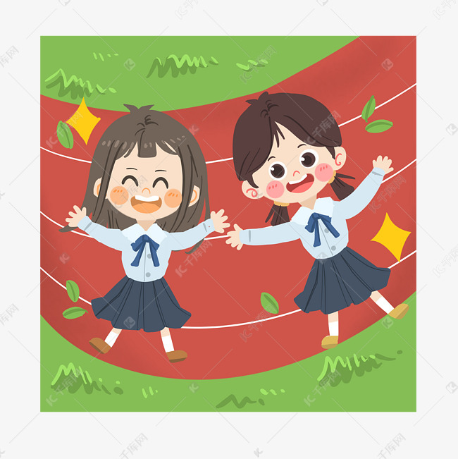 手牵手卡通人物  可爱小女孩  毕业