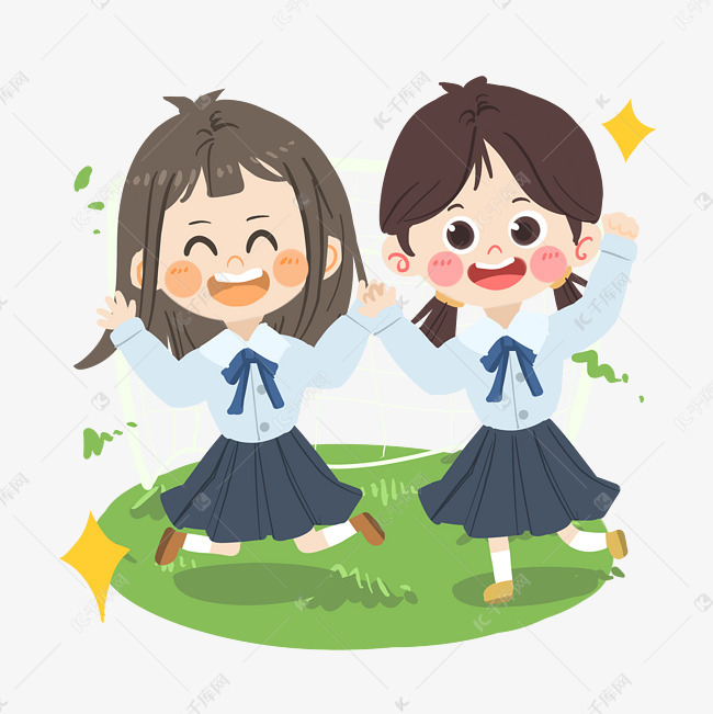 卡通女孩们毕业季合影png素材