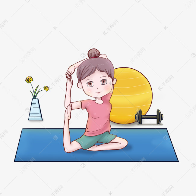 减肥卡通可爱女孩瑜伽素材下载