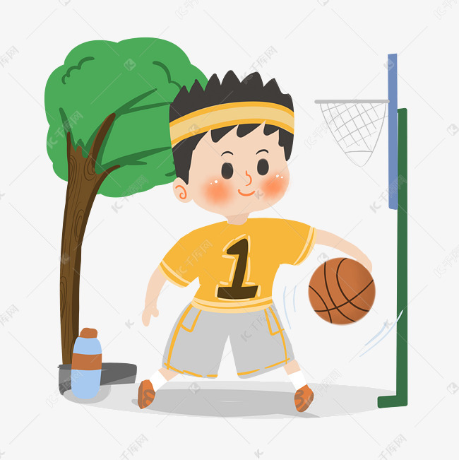 卡通男生打篮球png素材