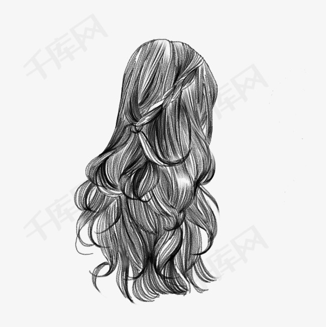 素描女生头发