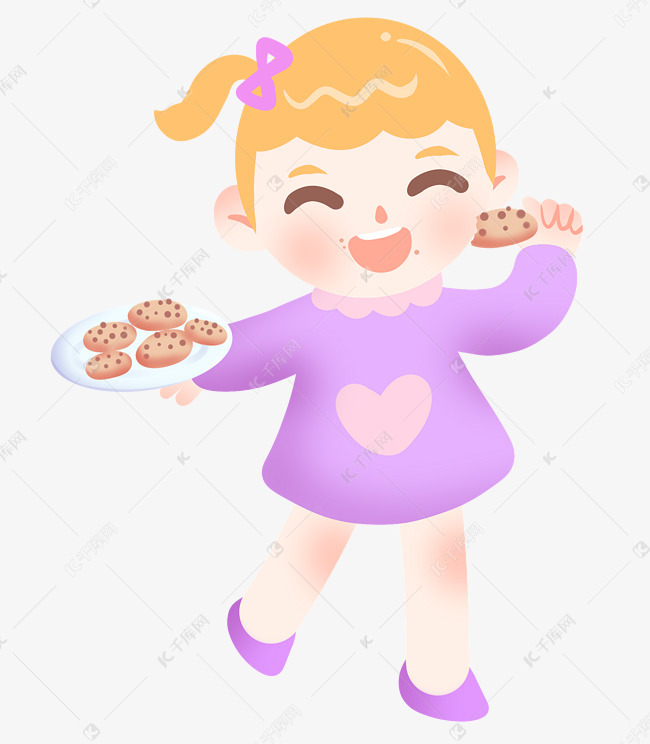 吃饼干的小女孩插画