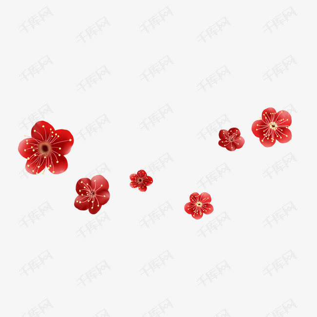 红色梅花花瓣漂浮