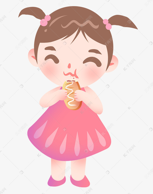 吃面包的小女孩插画