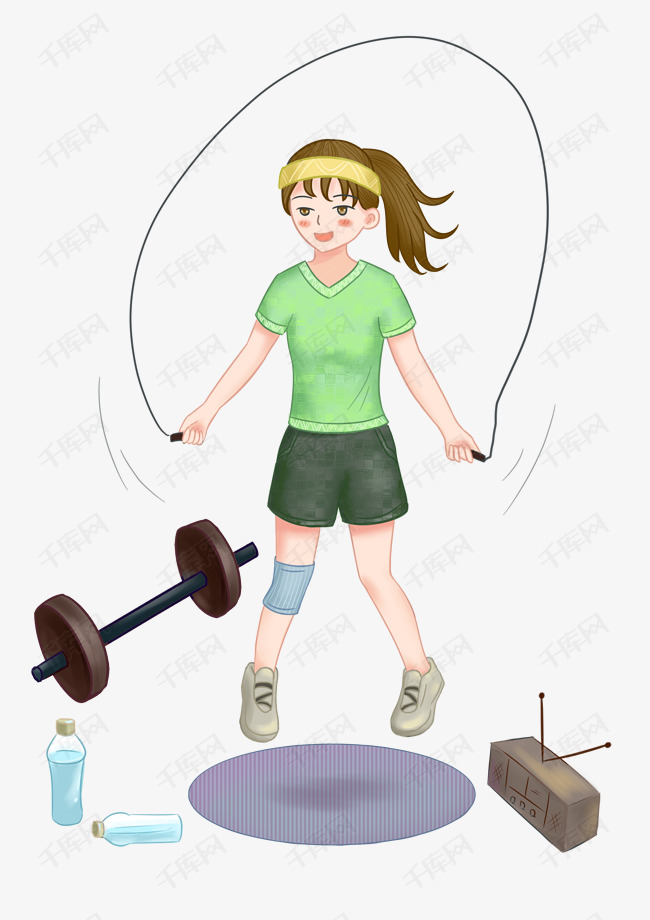 跳绳的女孩卡通插画