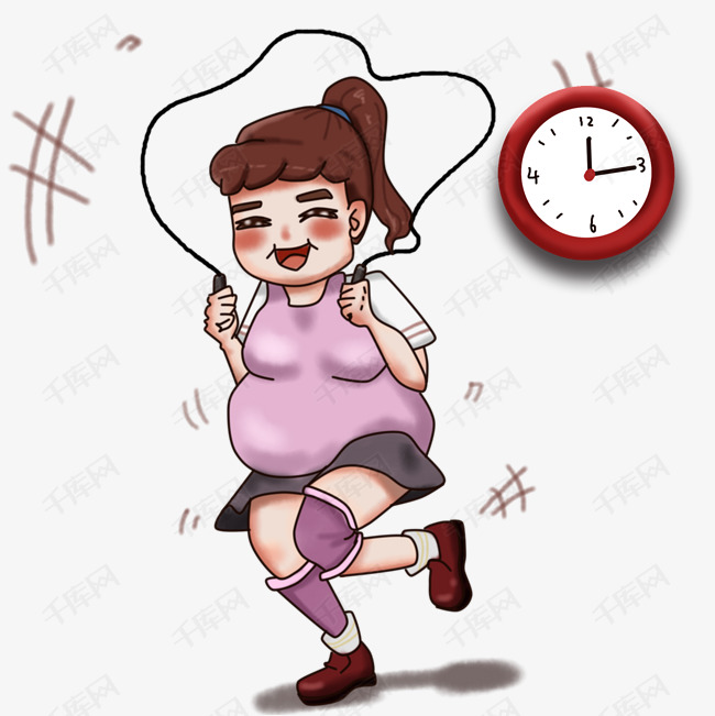 动漫厚涂跳绳减肥的小胖妞插画p