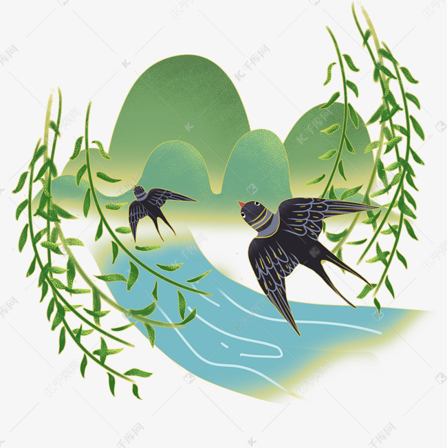二十四节气动植物清明节燕子和柳树免扣素材图片免费