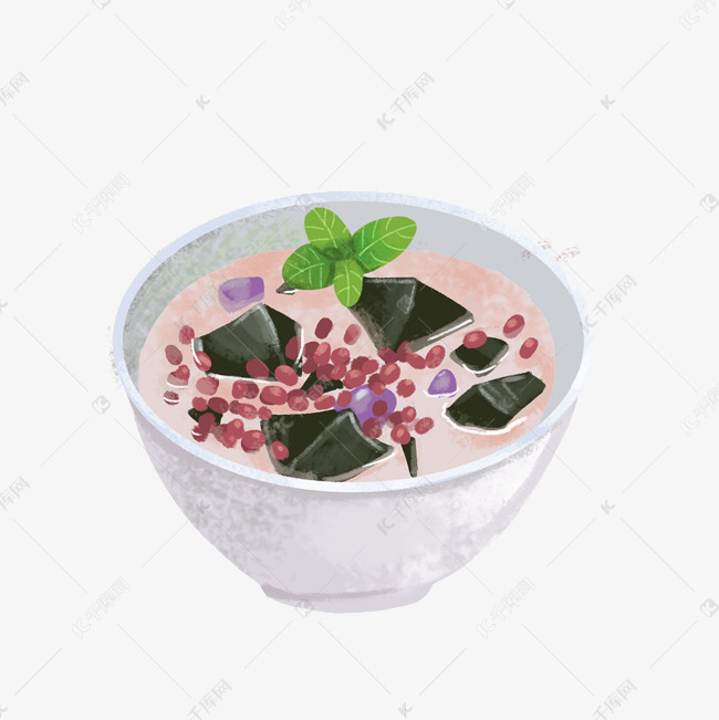小吃烧仙草的插画