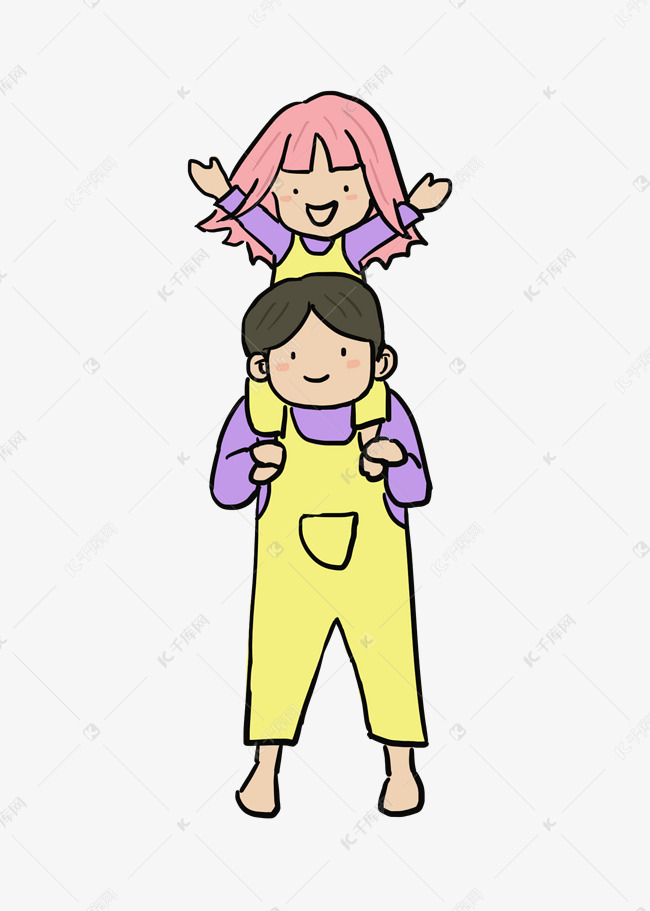 孩子骑在爸爸脖子上伸着胳膊