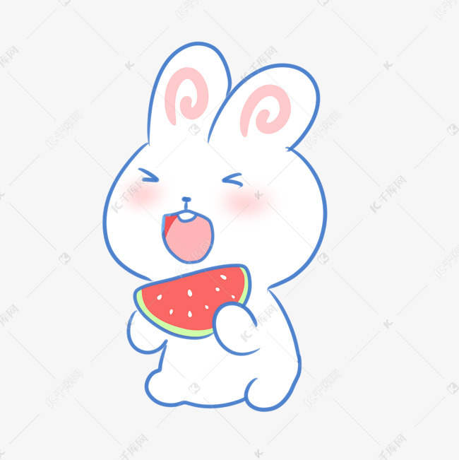 可爱卡通吃西瓜的兔子