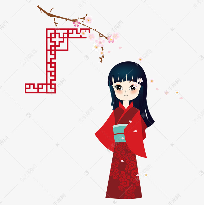 樱花与卡通和服女孩