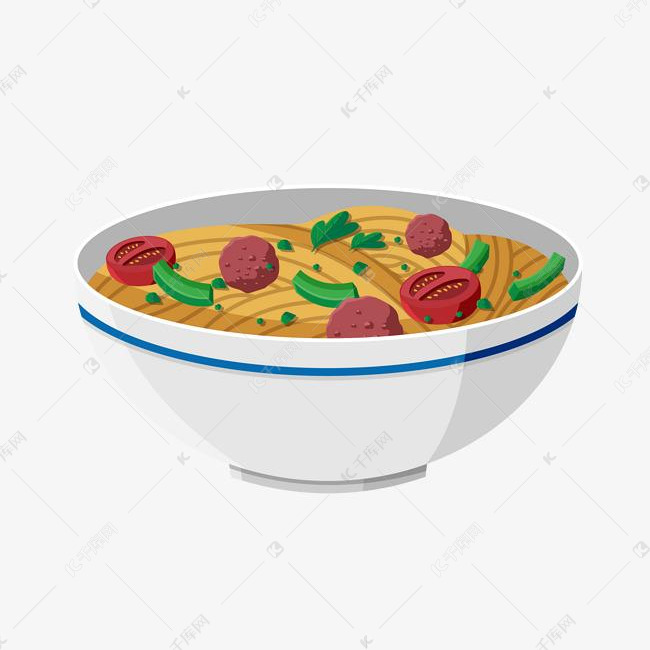 西红柿面条卡通插画