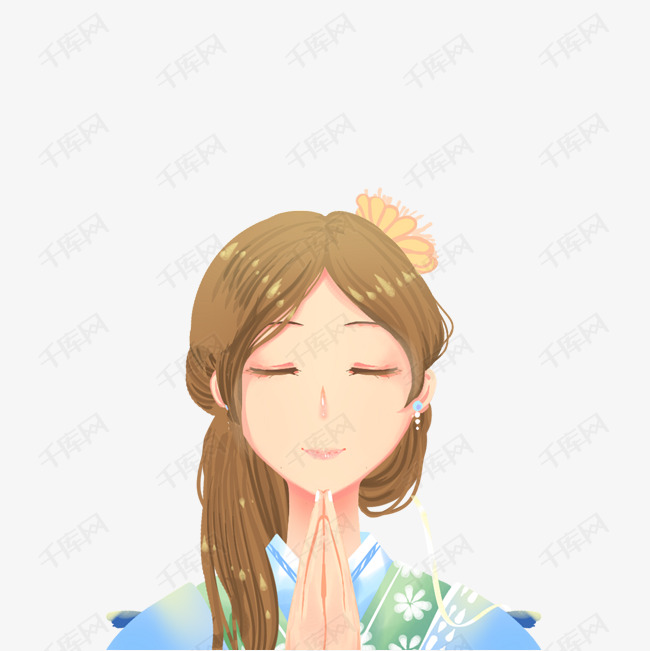 卡通小女孩祈祷免抠图